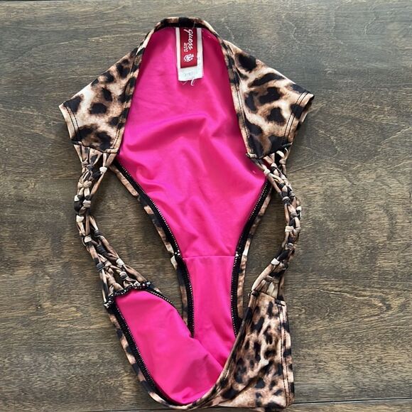 Guess bikini bottom cheetah low rise braided strappy sides - Picture 4 of 10